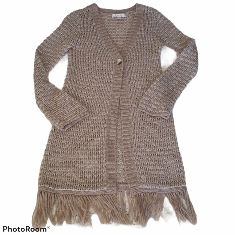 Decree Long Tassle Sweater Open Cardigan sz L
